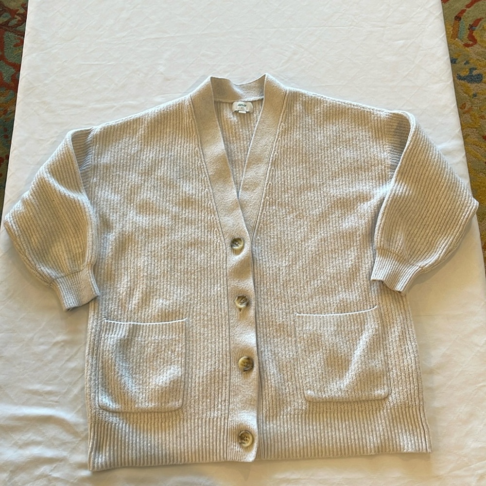 aerie Cream Ribbed V-Neck Button Cardigan